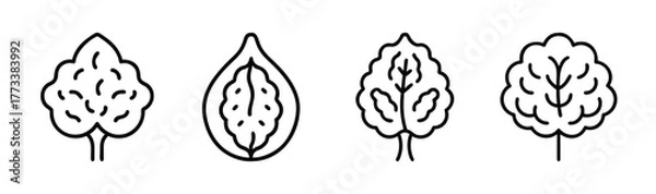 Fototapeta Four stylized tree icons with textured foliage and stem line art