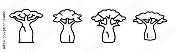 Fototapeta Four distinctive hand drawn baobab trees offering diverse unique organic shapes and outlines