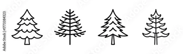 Fototapeta Four sketchy larch trees simple line drawings minimalist forest elements nature graphics