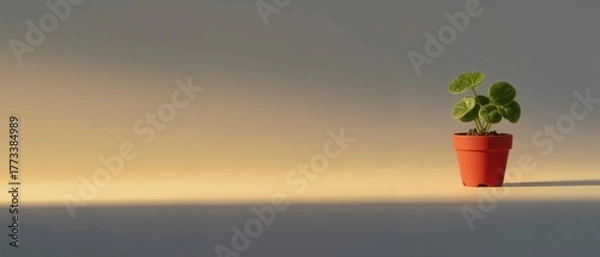 Obraz A small potted plant sits on a flat surface against a gradient background.