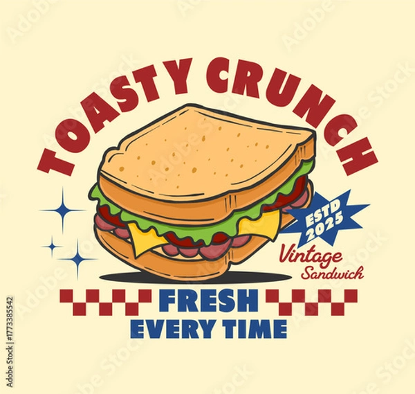 Obraz Retro style toasted sandwich illustration with vintage graphic design, perfect for T-shirt design, poster, sticker