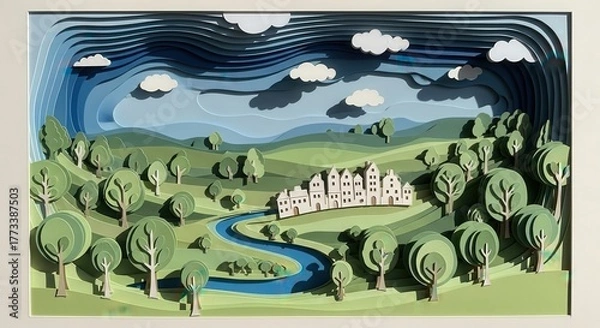 Fototapeta Layered paper collage with gentle shadows and 3D effect