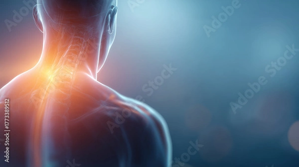 Obraz 人体モデル - 頚椎や肩の痛み、治療の概念