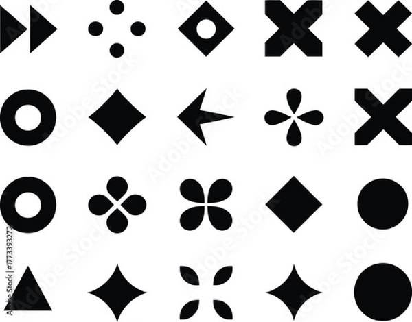 Fototapeta Collection of Simple Black and White Icons Arrows, Shapes, Dots, and Geometric Designs