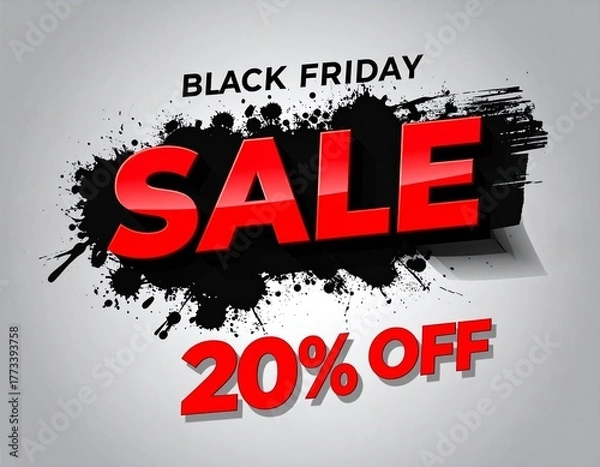 Obraz Black Friday 20% Off Sale Banner with Red Text and Grunge Paint Background