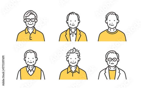 Obraz いろいろな表情のシニア男性のシンプルな上半身アイコン