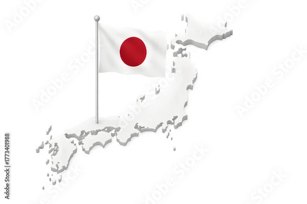 Obraz Japan Map with National Flag — 3D Realistic Asian Country Shape