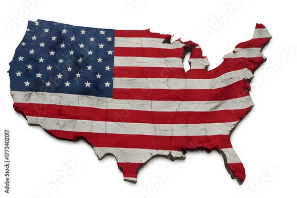 Fototapeta United States Map with National Flag — 3D Realistic America Shape