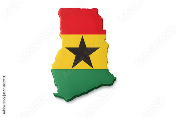 Fototapeta Ghana Map with National Flag – 3D PNG Isolated on White Background