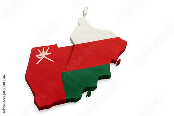 Fototapeta Oman Map with National Flag – 3D PNG Isolated on White Background