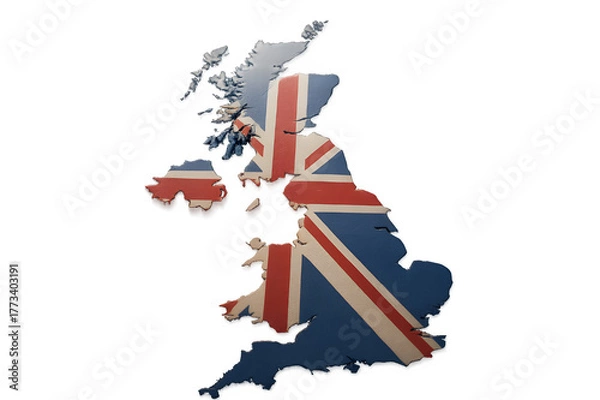 Obraz United Kingdom 3D Map with National Flag – UK Country Shape Illustration
