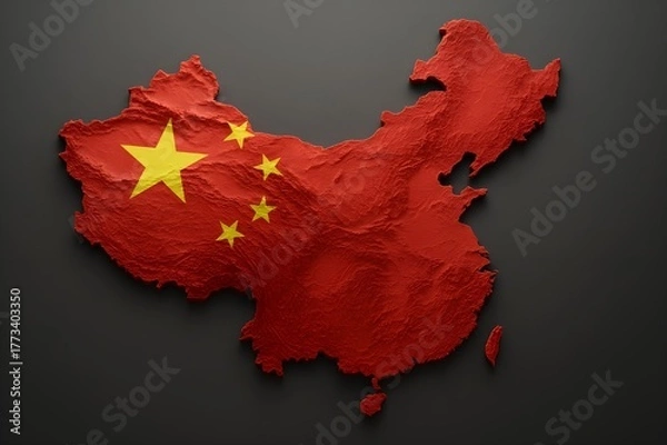Fototapeta China 3D Map with National Flag Texture – Country Shape Illustration
