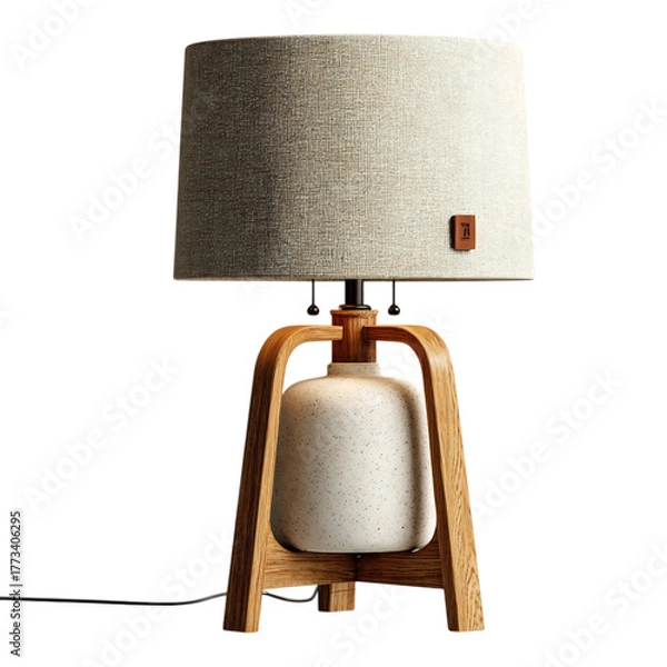 Fototapeta Stylish modern table lamp with natural wood and textured fabric shade