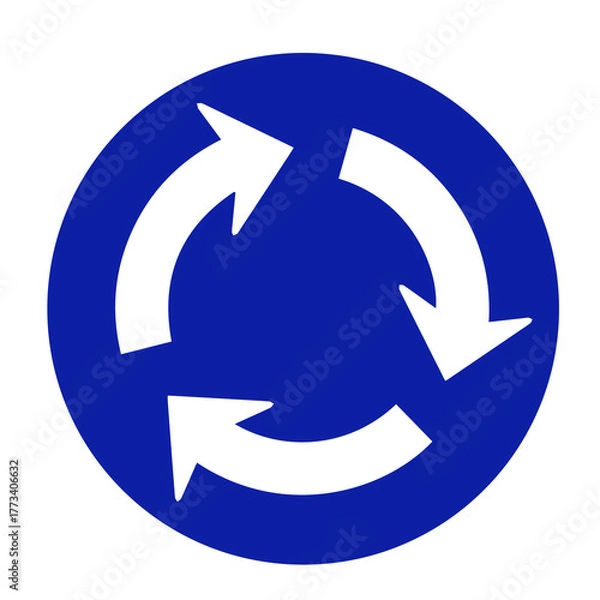 Obraz Roundabout-sign,-white-arrow,-blue-background