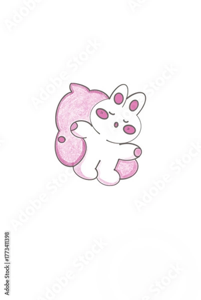 Fototapeta cute pink and white fluffy fantasy animal character drawing isolated on transparent background for baby clothes t-shirt print