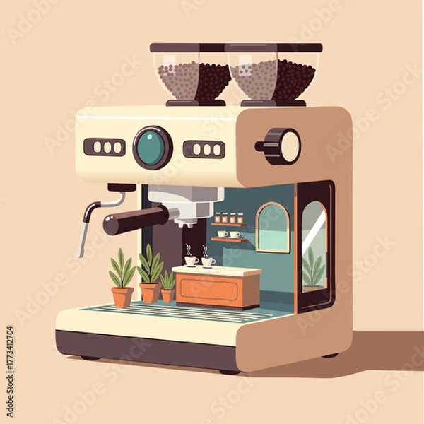 Obraz Coffee Machine Cream Brown Illustration
