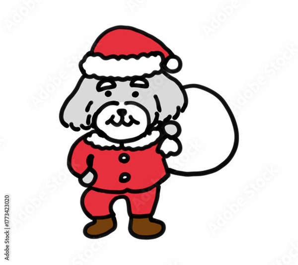 Obraz 手描きのサンタクロースの犬