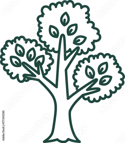 Obraz Stylized green tree with lush foliage, simple outline drawing for nature themes.