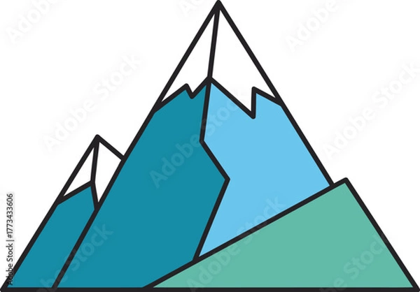 Obraz Stylized geometric mountains with snow-capped peaks in cool blue and green tones