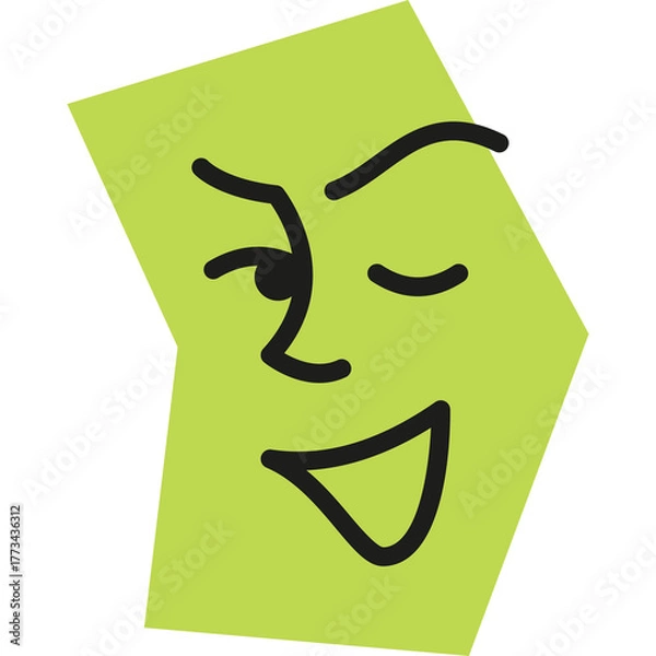 Obraz Green abstract shape with a simple black line drawing of a winking face conveying mischief and a playful expression on a transparent background with clear lighting
