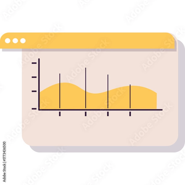 Obraz Abstract Data Visualization Displaying Upward Trend With Yellow Wave Form Over Light Beige Background And Dark Purple Shadow Accent