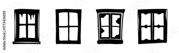 Obraz Four black and white hand drawn window frames set vector illustration graphic design