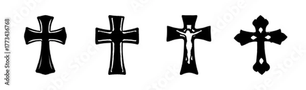 Obraz Collection of four religious christian crosses and crucifix icons set vector illustration