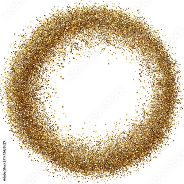 Fototapeta Glittery gold ring with textured particles and dark center