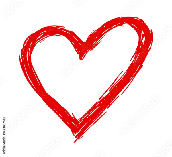 Fototapeta Red hand-drawn heart outline with a textured stroke on black