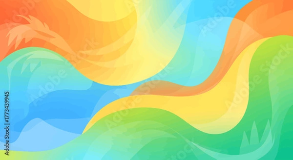 Fototapeta Abstract background with colorful flowing waves and subtle dragon silhouettes.