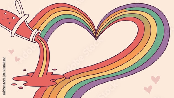 Fototapeta Rainbow heart shape being painted with love from a paint can isolated