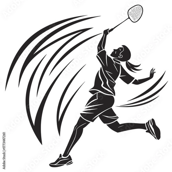 Fototapeta Woman playing badminton, vector illustration
