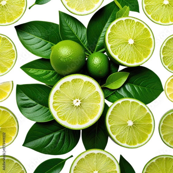 Obraz Close-up of sliced and whole citrus fruits with green leaves