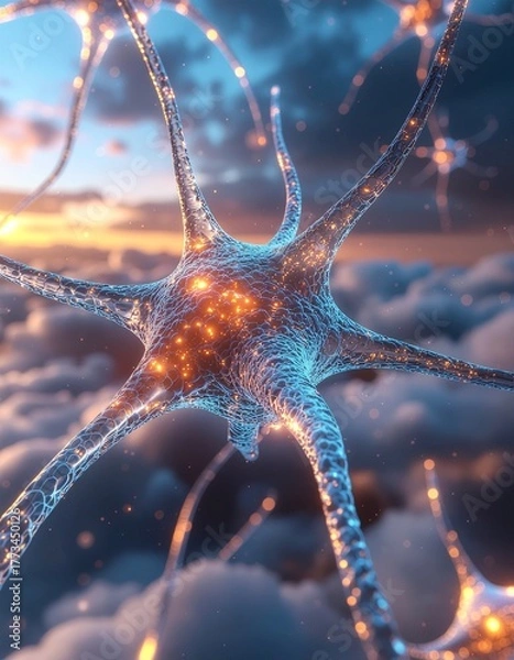 Obraz bright neural system forming glowing tech structure