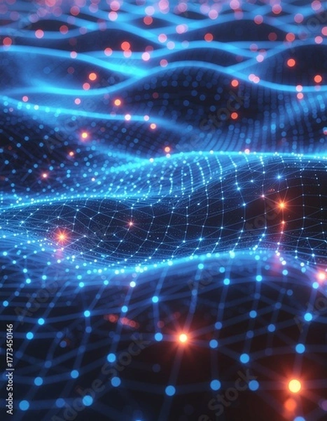Obraz neon particles forming a bright digital connection grid