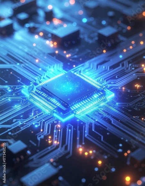 Obraz glowing ai chip centered in futuristic tech backdrop