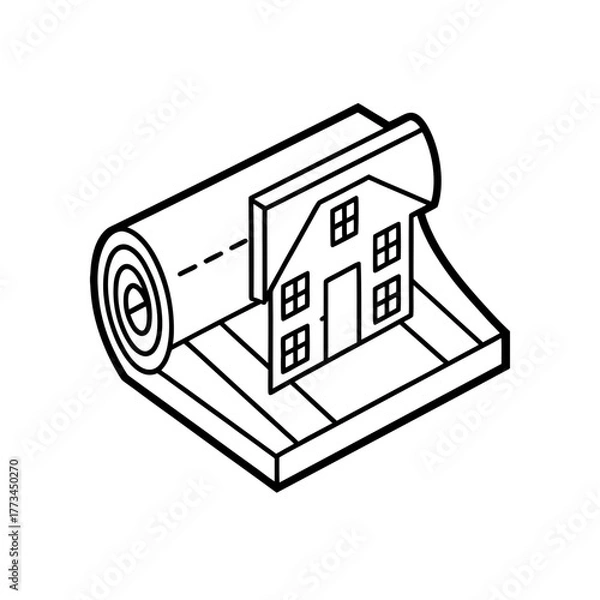 Fototapeta House on a rolled up carpet on transparent background