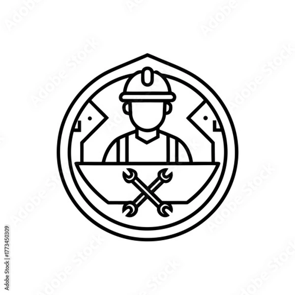 Fototapeta Worker in a circle with tools on transparent background