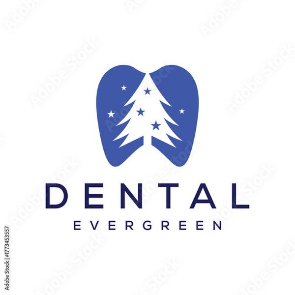 Obraz dental tooth teeth and christmas tree logo design vector template