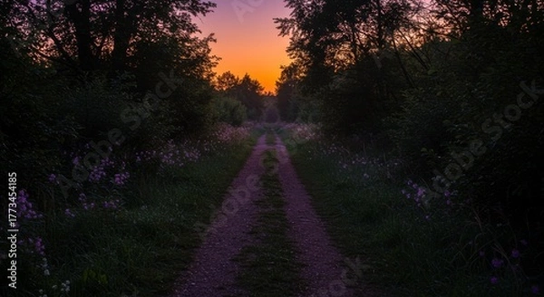 Obraz Purple Flower Path at Sunset