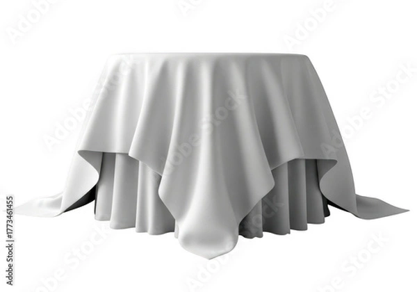 Fototapeta Elegant round table covered with a pristine white tablecloth isolated on transparent background