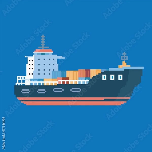 Obraz container ship pixel art, vector illustration on isolated background.