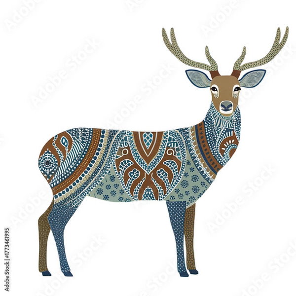 Fototapeta Beautifully designed deer with intricate patterns and transparent background, showcasing artistic details and vibrant colors