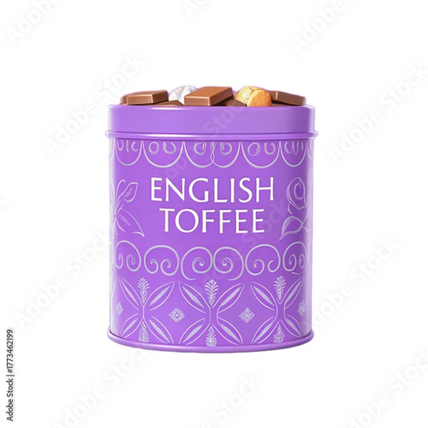 Fototapeta Delight in this beautiful tin of English toffee featuring transparent background that highlights its elegant design and rich assortment