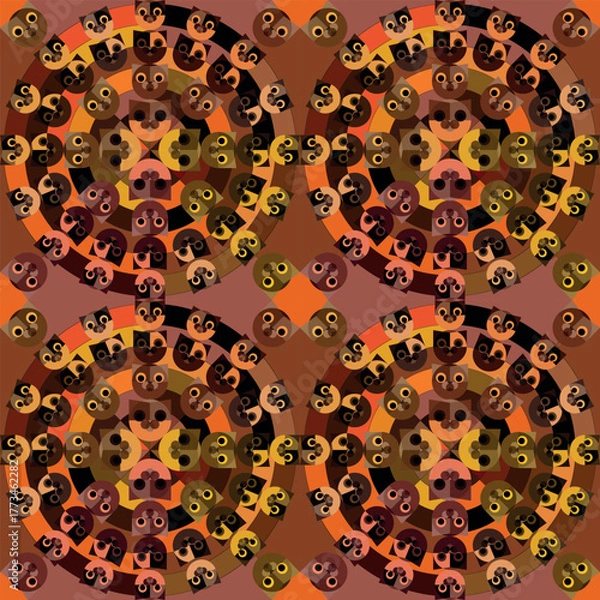 Obraz Geometric pattern with cat faces. For printing on fabric.