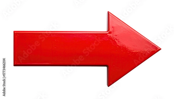 Obraz Red arrow pointing right, glossy surface against black backdrop