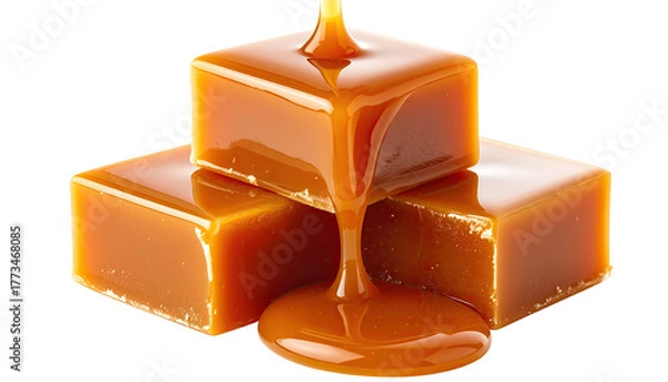 Obraz Stack of shiny caramel candies with a drizzle