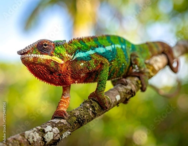 Fototapeta Vibrant chameleon on a branch