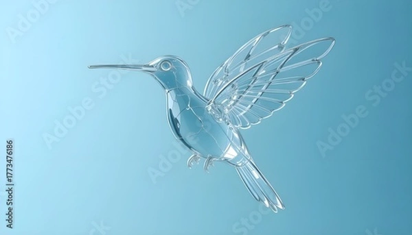 Obraz Elegant hummingbird made of glass is flying gracefully in the blue sky, a symbol of beauty