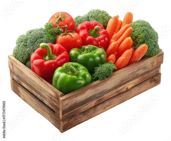 Fototapeta Assortment of fresh vegetables in a rustic wooden crate (3)